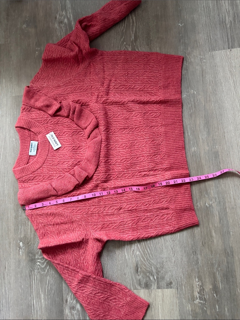 Old Navy Wool-Blend Cropped Ruffle Sweater, Mauve Rose, NWT - Picture 11 of 13